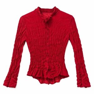 Babette SF Womens Crinkle Origami Top Pink Snap Front Avant Small Textured